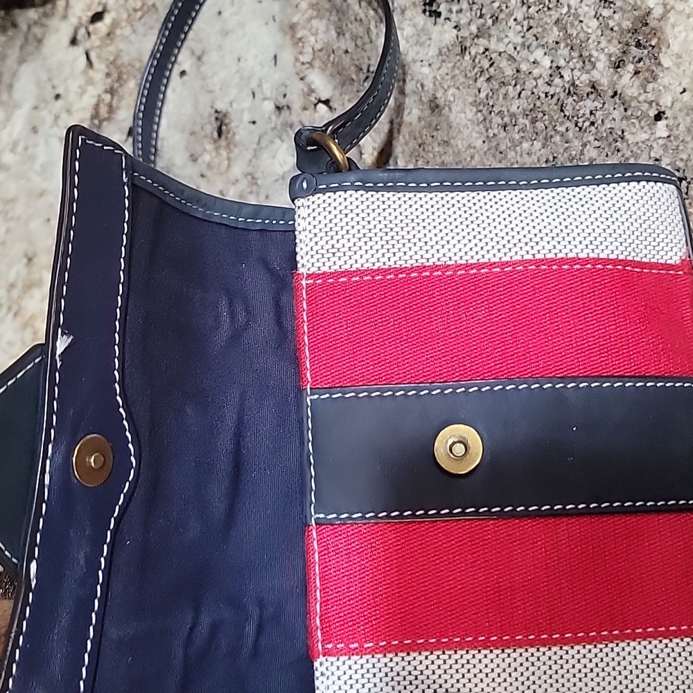 TORY BURCH EUC Maritime Stripe Crossbody Bag, Navy/Ivory/Red - Picture 11 of 14